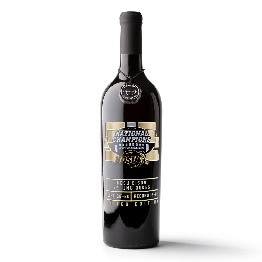 2019 NDSU Champions Logo Etched Wine