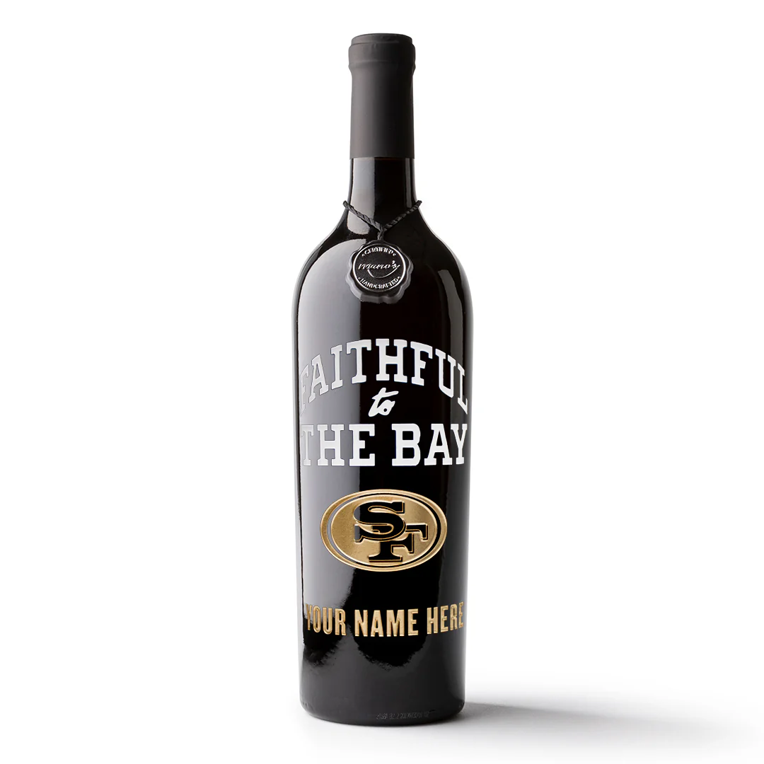 49ers Faithful To The Bay Custom Name Etched Wine - Image 2