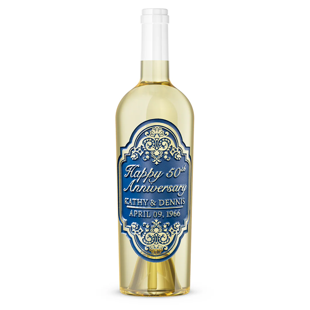 Anniversary Ornate Frame Chardonnay Custom Etched Wine