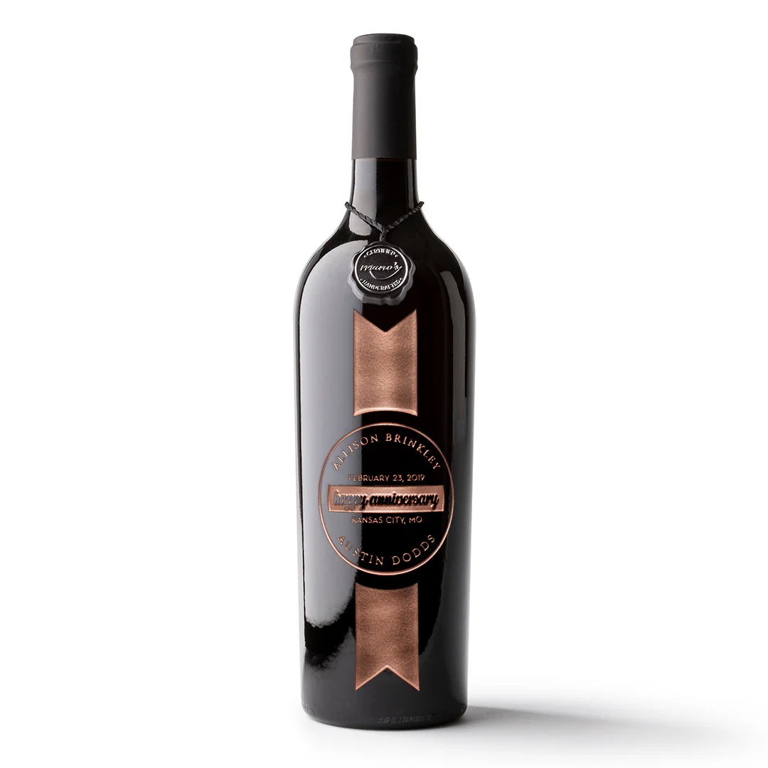 Anniversary Ribbon Custom Etched Wine Bottle - Image 3