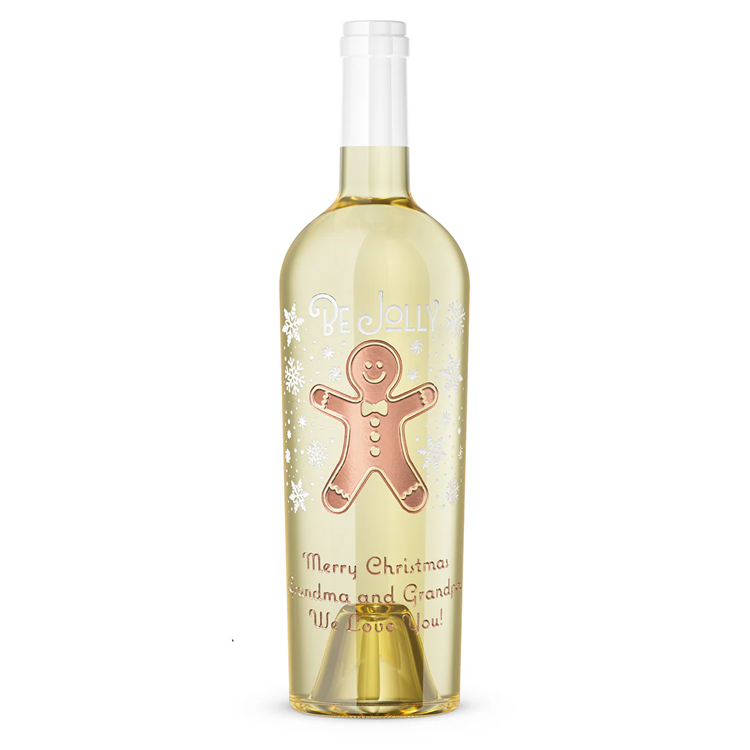 Be Jolly Gingerbread Chardonnay Custom Etched Wine