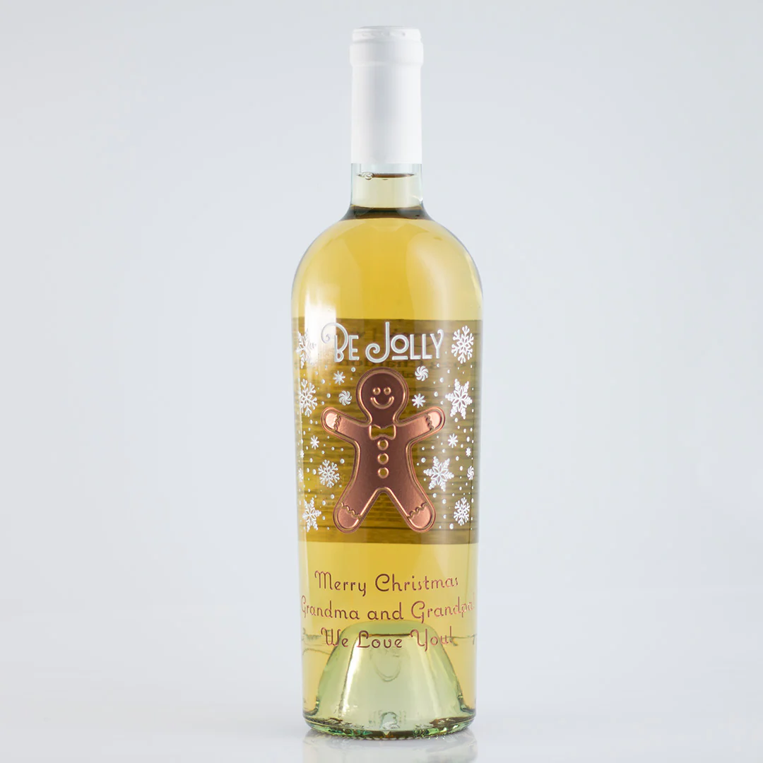 Be Jolly Gingerbread Chardonnay Custom Etched Wine - Image 3