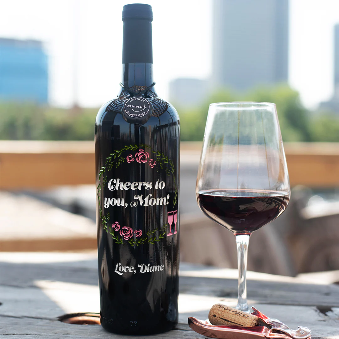 Cheers to You Mom Custom Etched Wine Bottle - Image 3