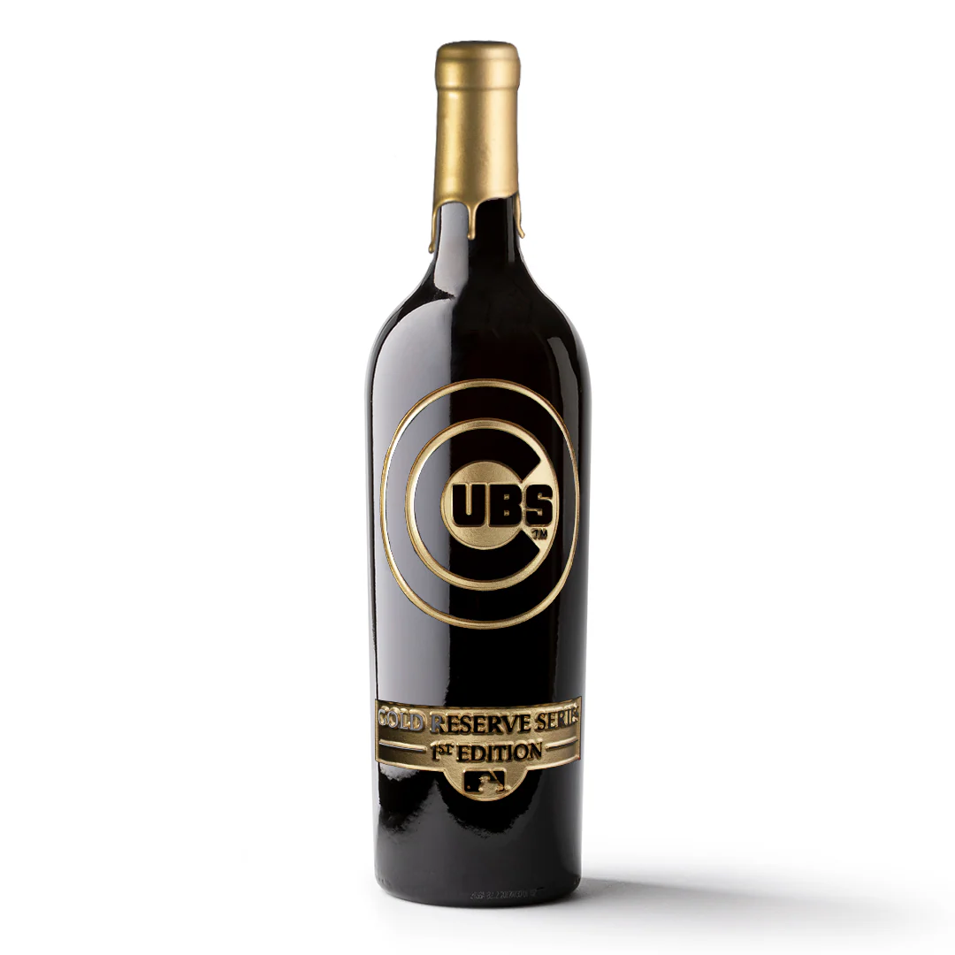 Chicago Cubs Gold Reserve Etched Wine Bottle