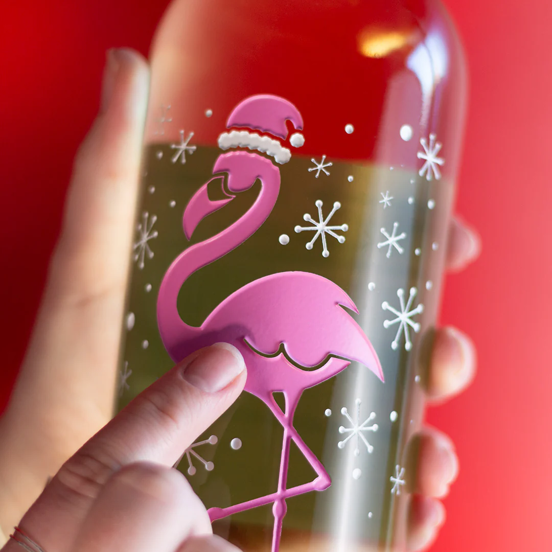 Christmas Flamingo Custom Text Etched Wine - Image 2