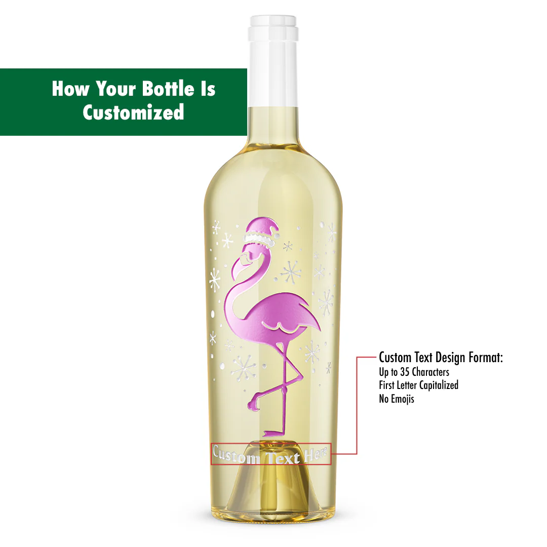 Christmas Flamingo Custom Text Etched Wine - Image 3