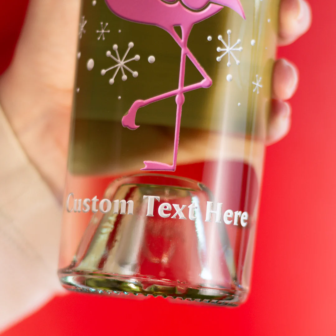 Christmas Flamingo Custom Text Etched Wine - Image 4