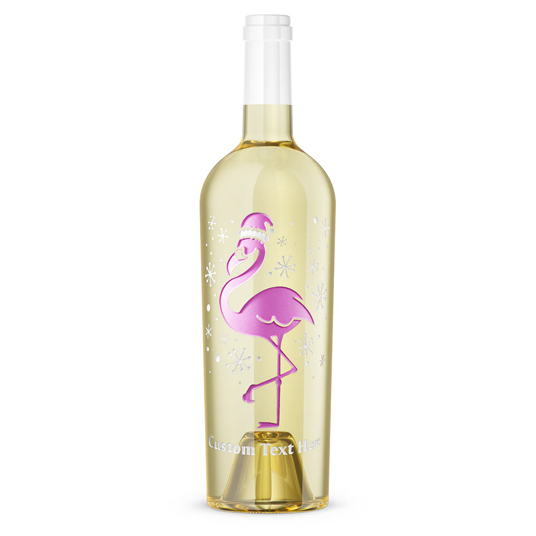 Christmas Flamingo Custom Text Etched Wine - Image 5