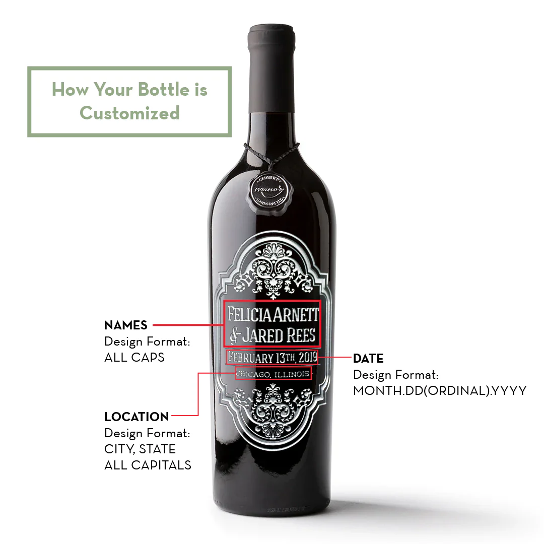 Classic Wedding Custom Etched Wine Bottle - Image 3