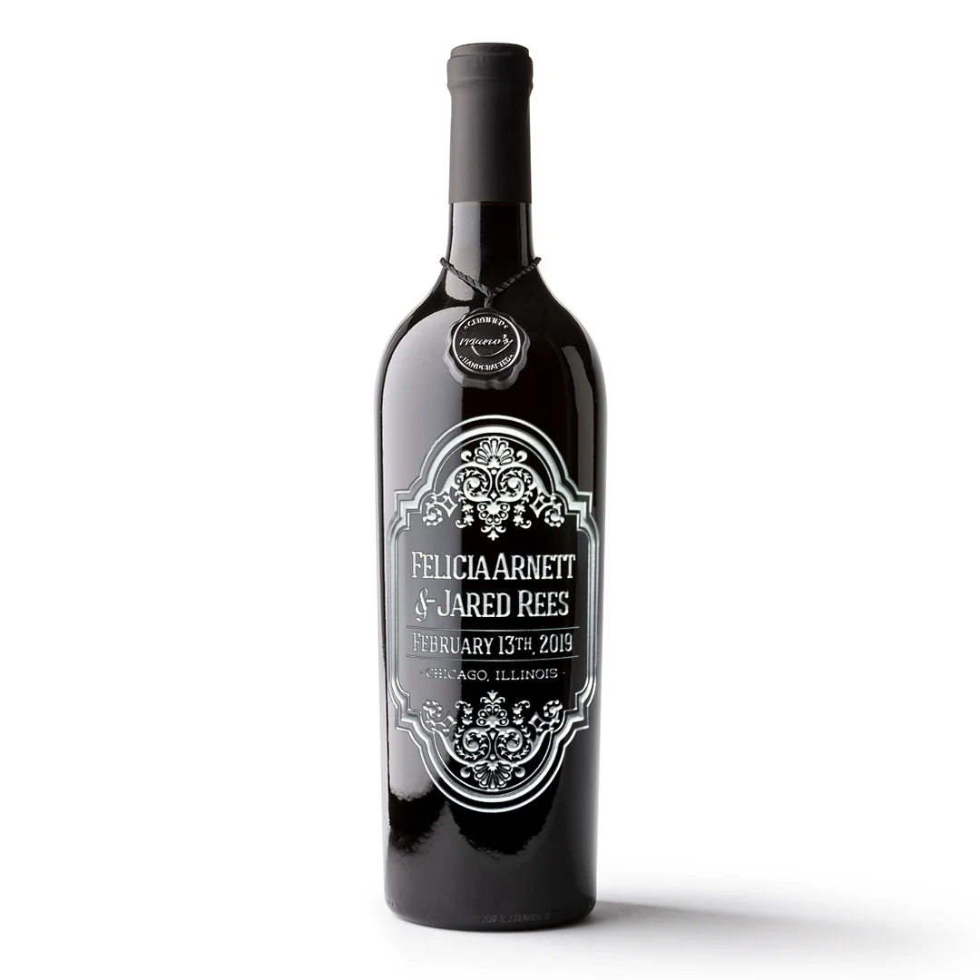 Classic Wedding Custom Etched Wine Bottle - Image 4