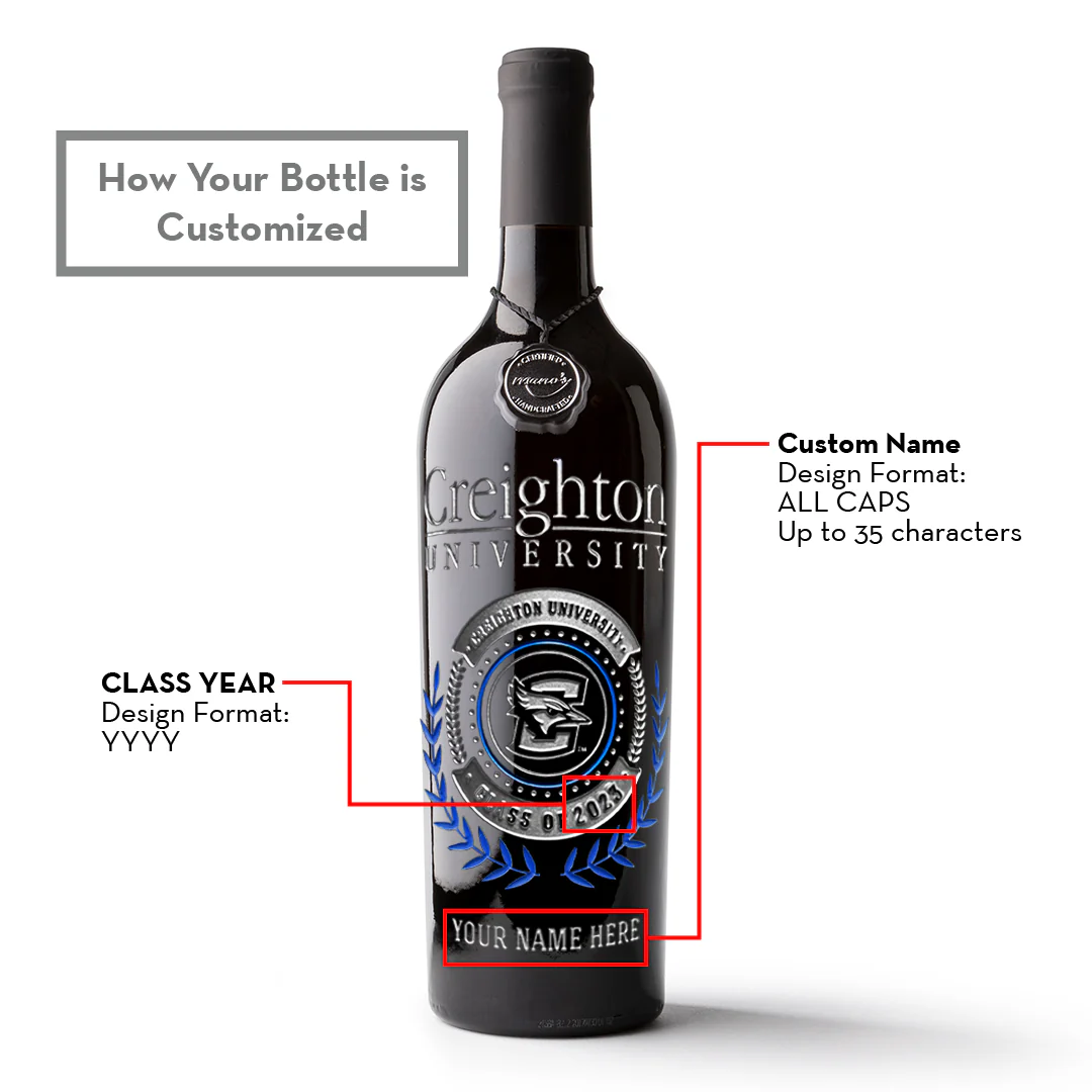 Creighton University Custom Alumni Etched Wine Bottle - Image 5