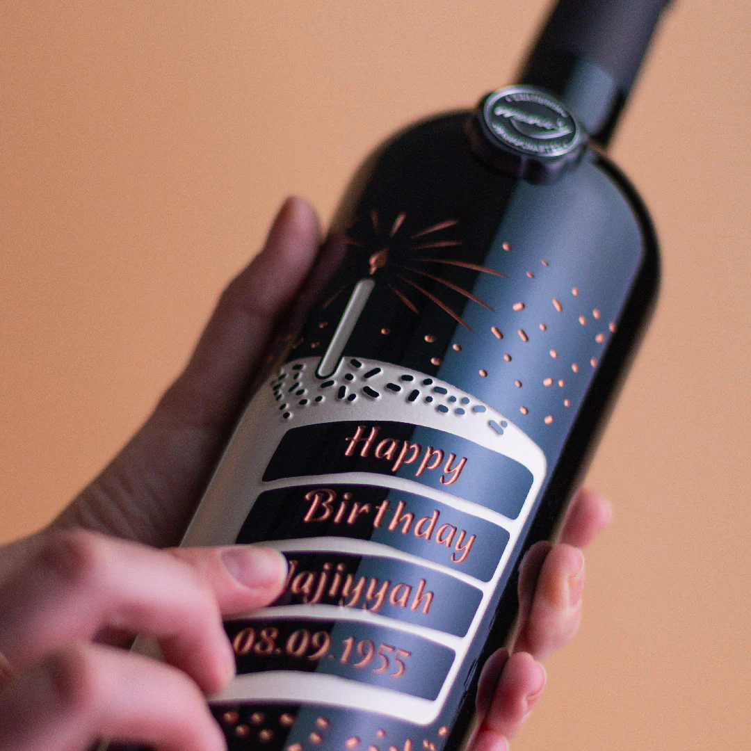 Custom Birthday Celebration Etched Wine Bottle - Image 2