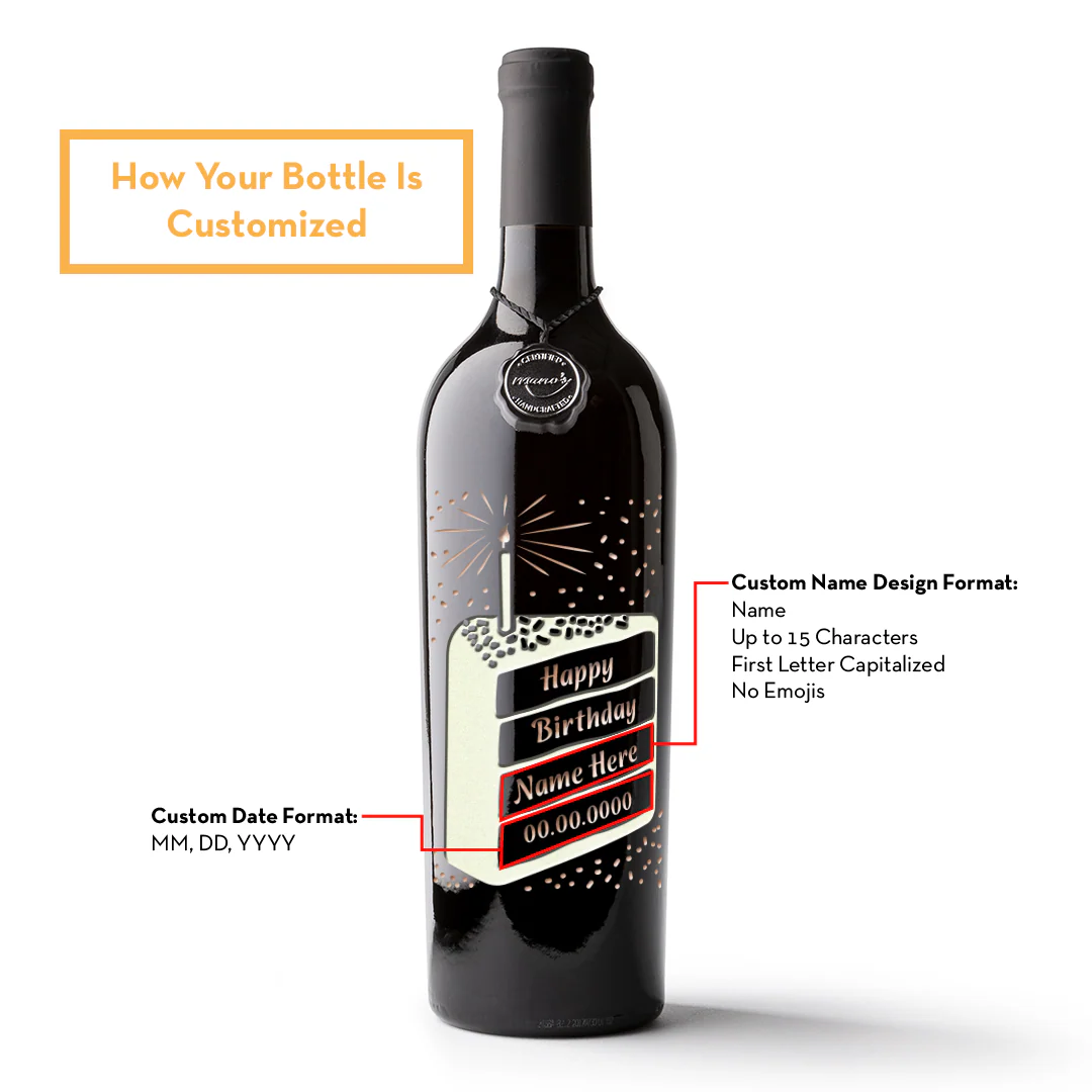 Custom Birthday Celebration Etched Wine Bottle - Image 3