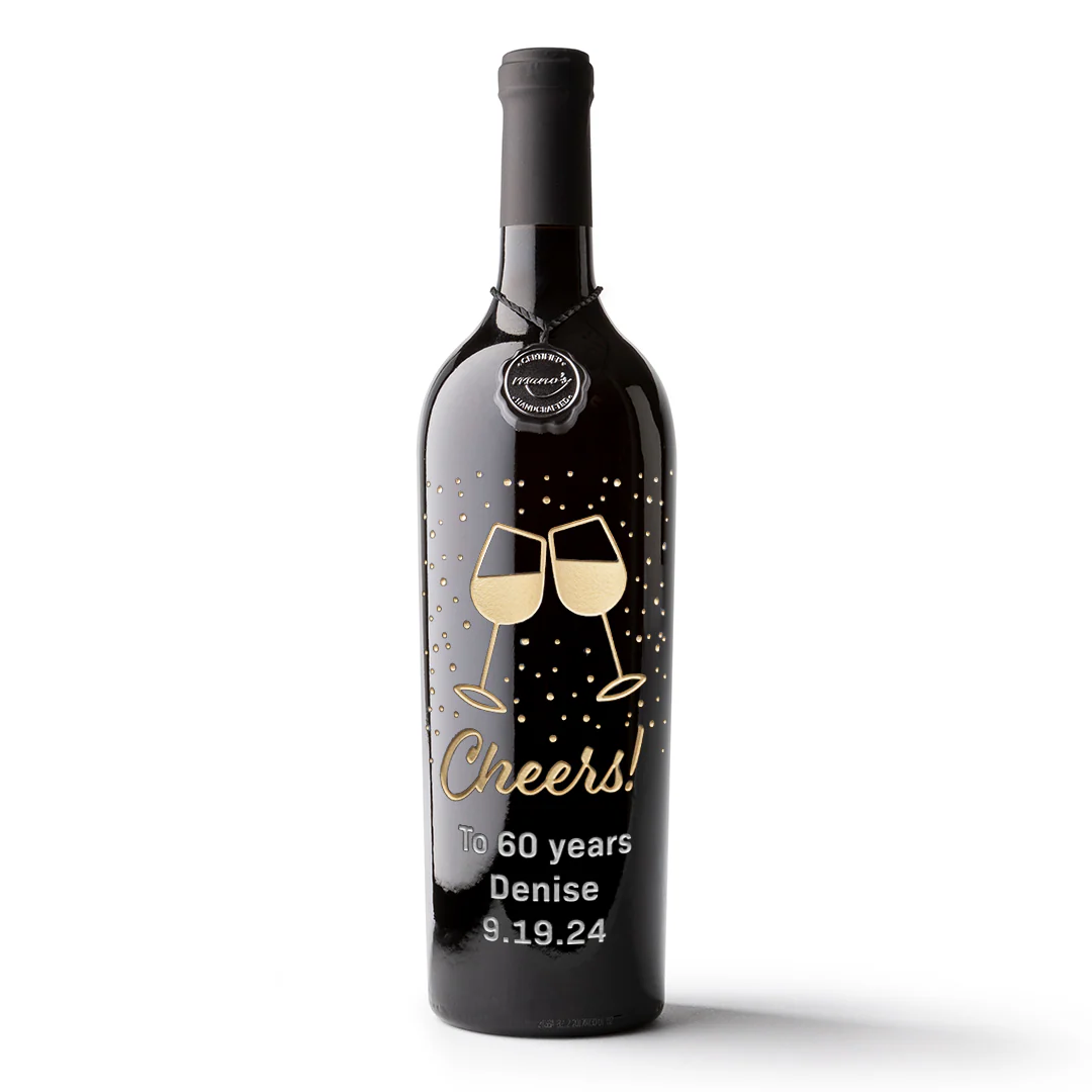 Custom Cheers! Etched Wine Bottle - Image 3