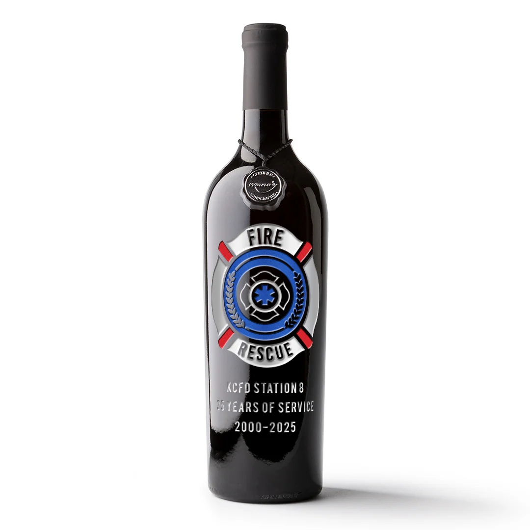 Custom Firefighter Badge Etched Wine - Image 3