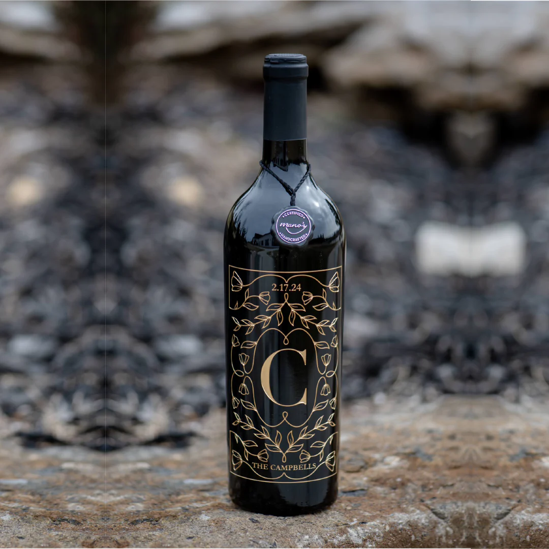 Custom Initial Frame Etched Wine Bottle - Image 5