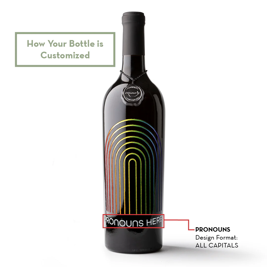 Custom Pronoun Rainbow Etched Wine - Image 2