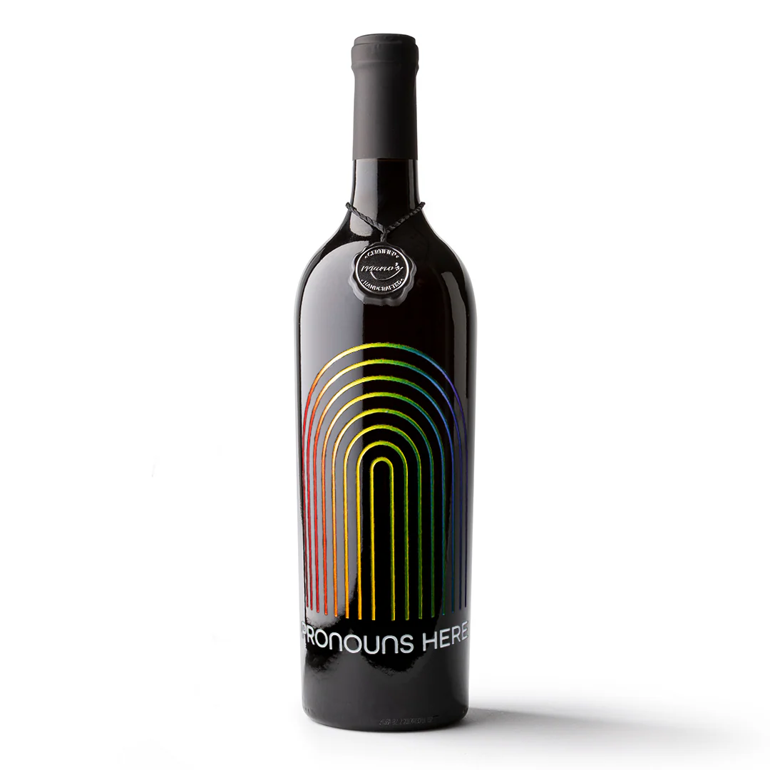 Custom Pronoun Rainbow Etched Wine - Image 7