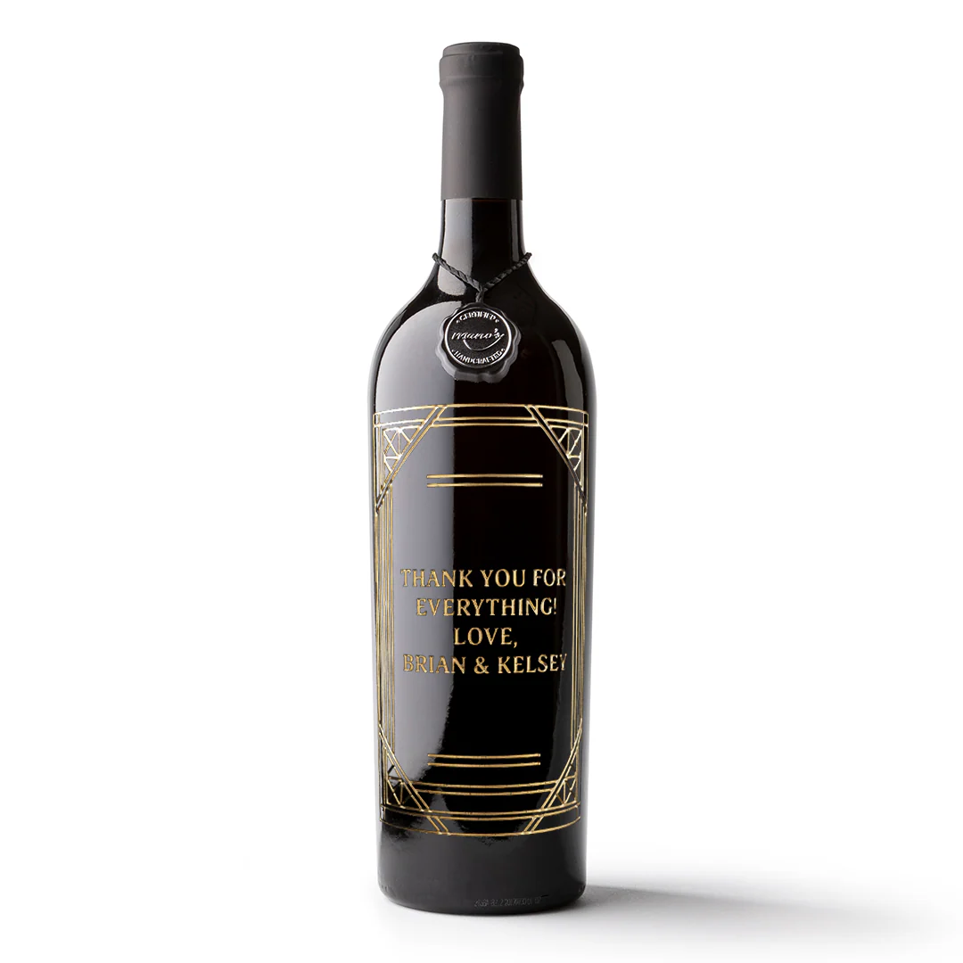 Custom Text Gold Frame Etched Wine Bottle - Image 3