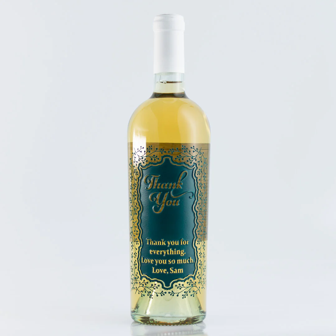 Custom Thank You Foliage Frame Chardonnay Etched Wine - Image 3