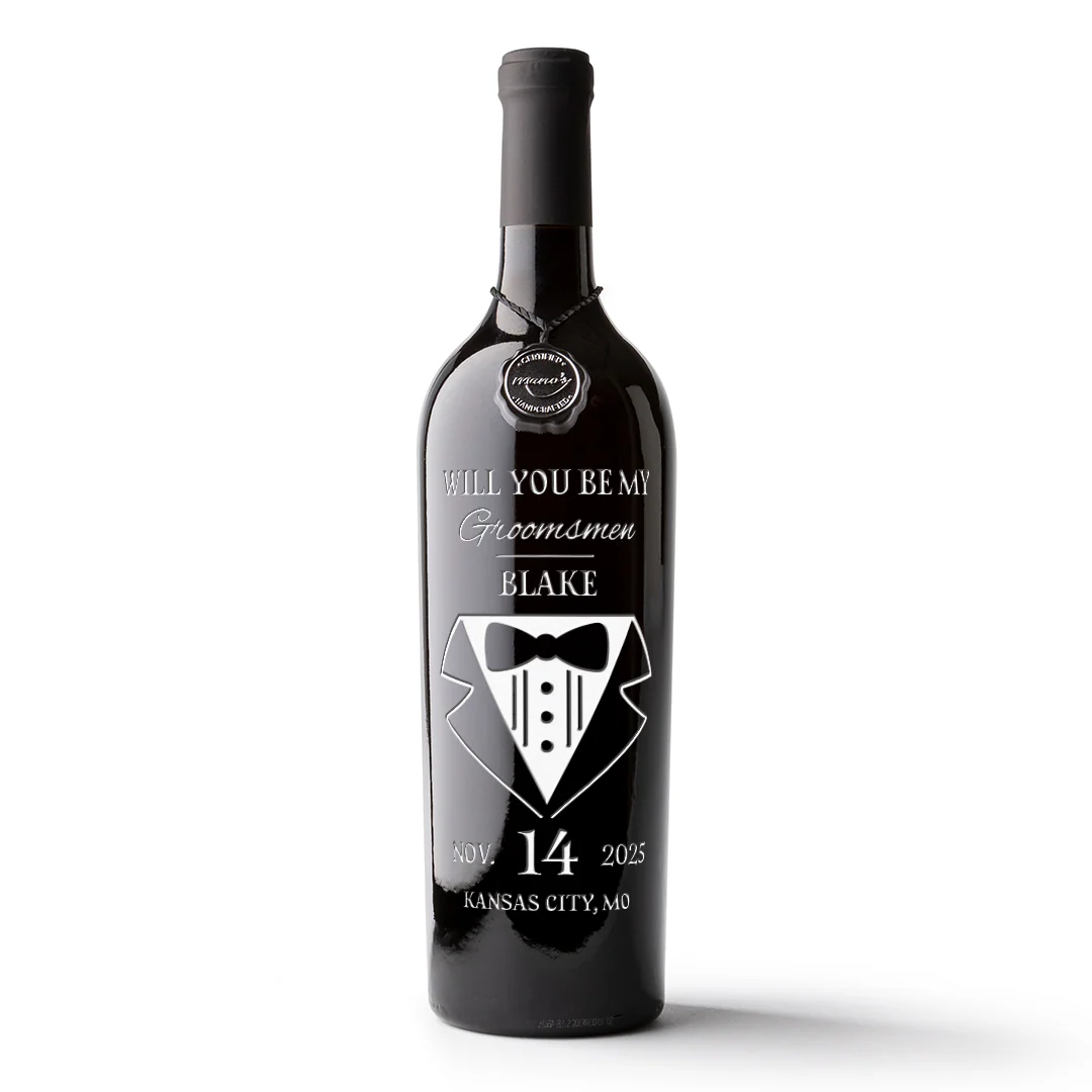 Custom Wedding Tuxedo Etched Wine - Image 4