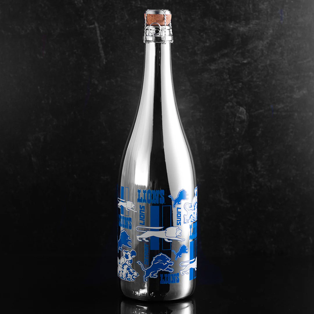Detroit Lions Logo Evolution Metallic Silver Bubbly