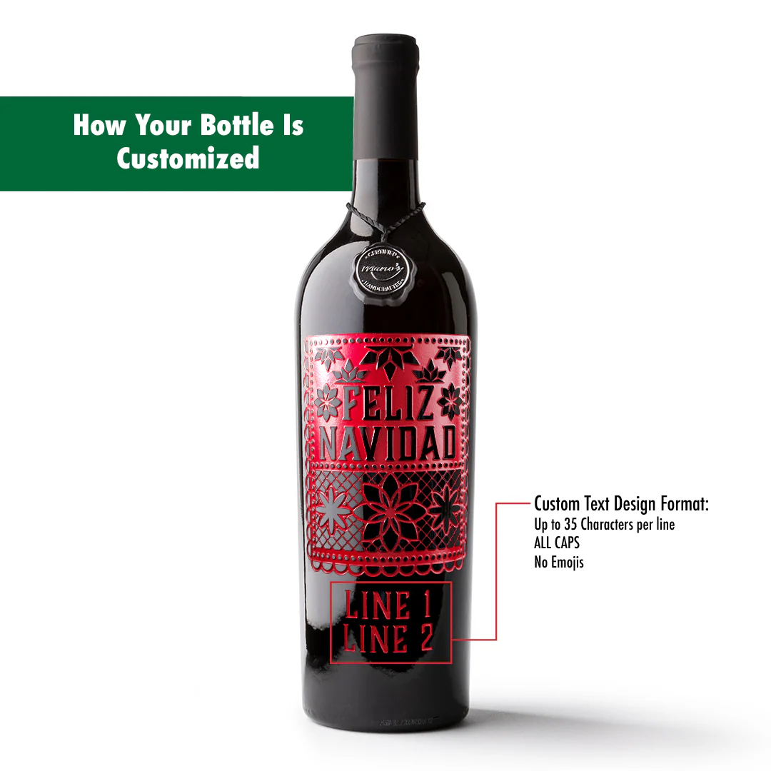 Feliz Navidad Custom Text Etched Wine - Image 4