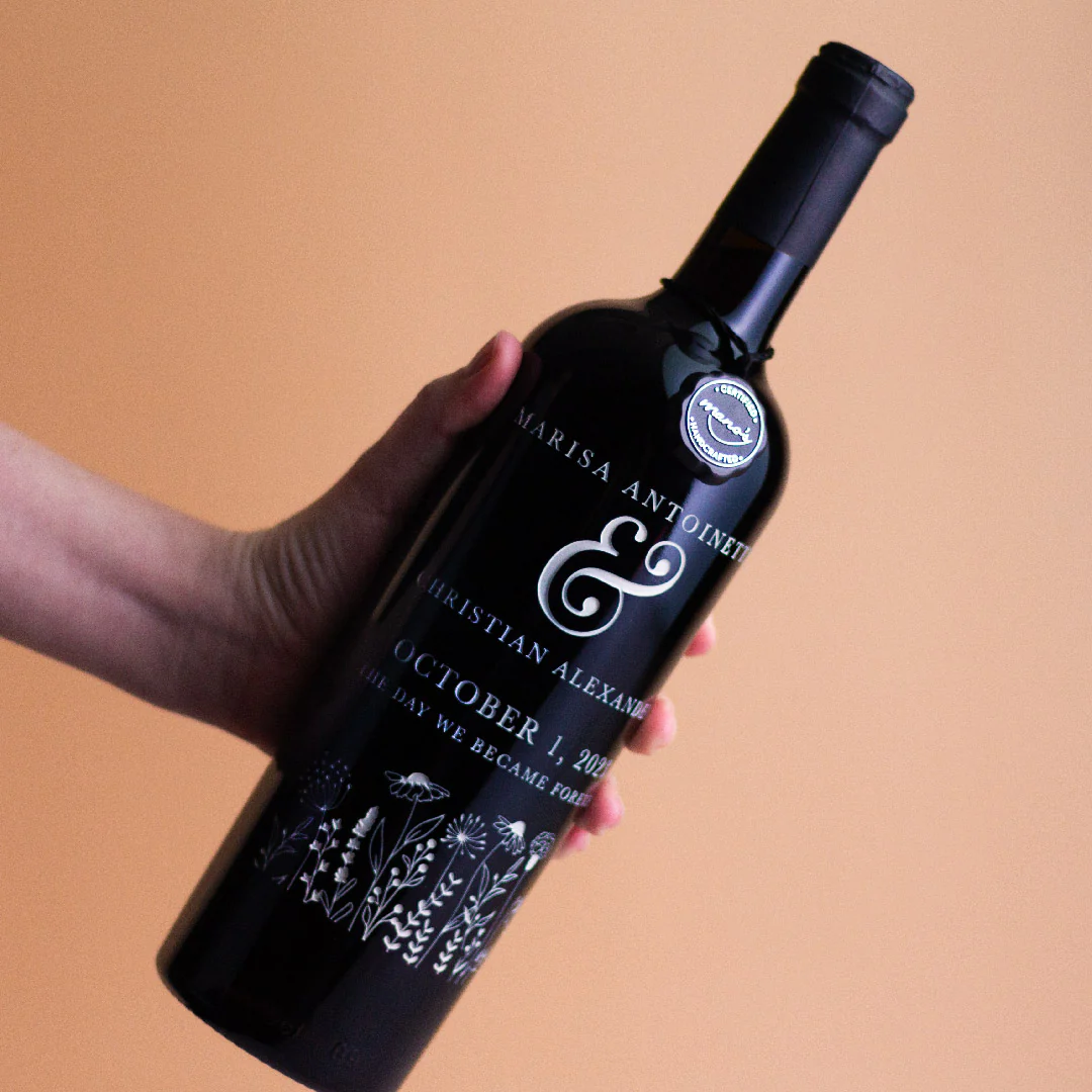 Floral Wedding Custom Etched Wine Bottle - Image 4