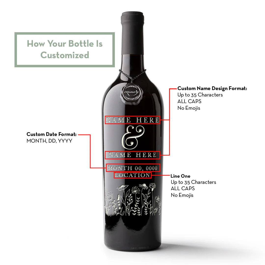 Floral Wedding Custom Etched Wine Bottle - Image 6