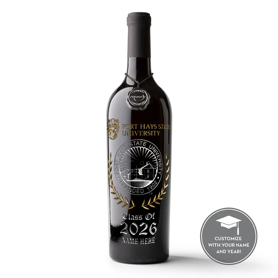 Fort Hays State Custom Alumni Etched Wine Bottle