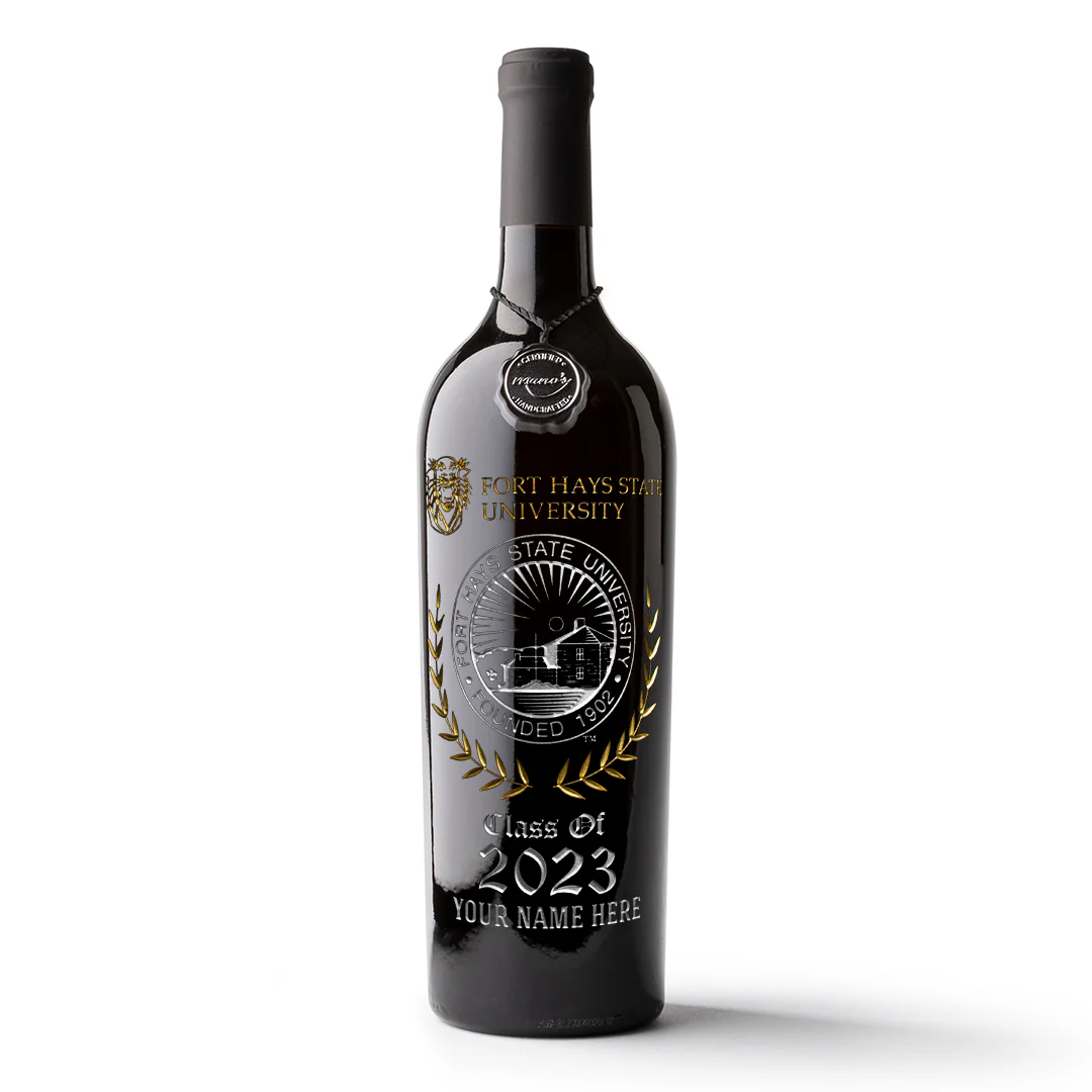 Fort Hays State Custom Alumni Etched Wine Bottle - Image 3