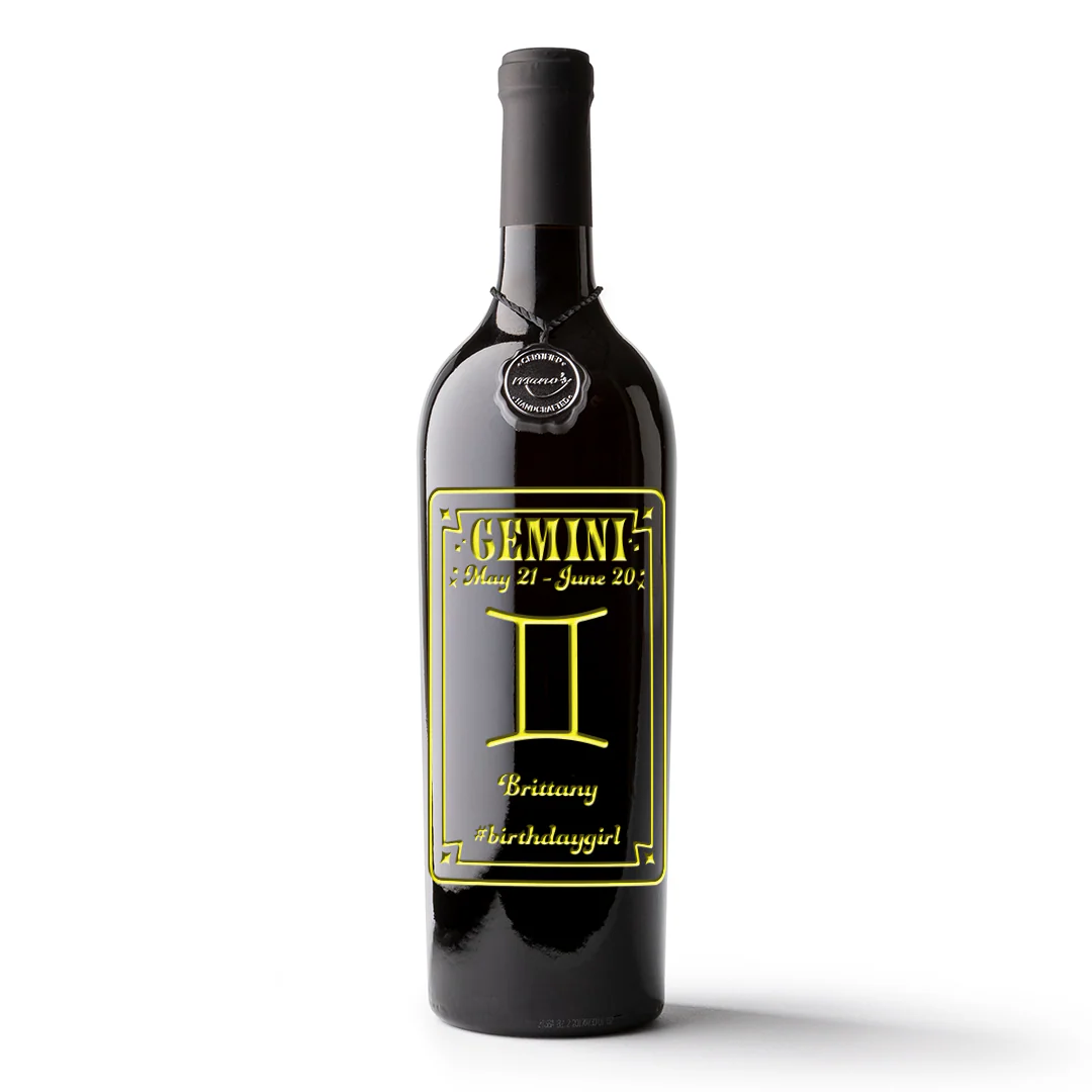 Gemini Custom Etched Wine Bottle - Image 3