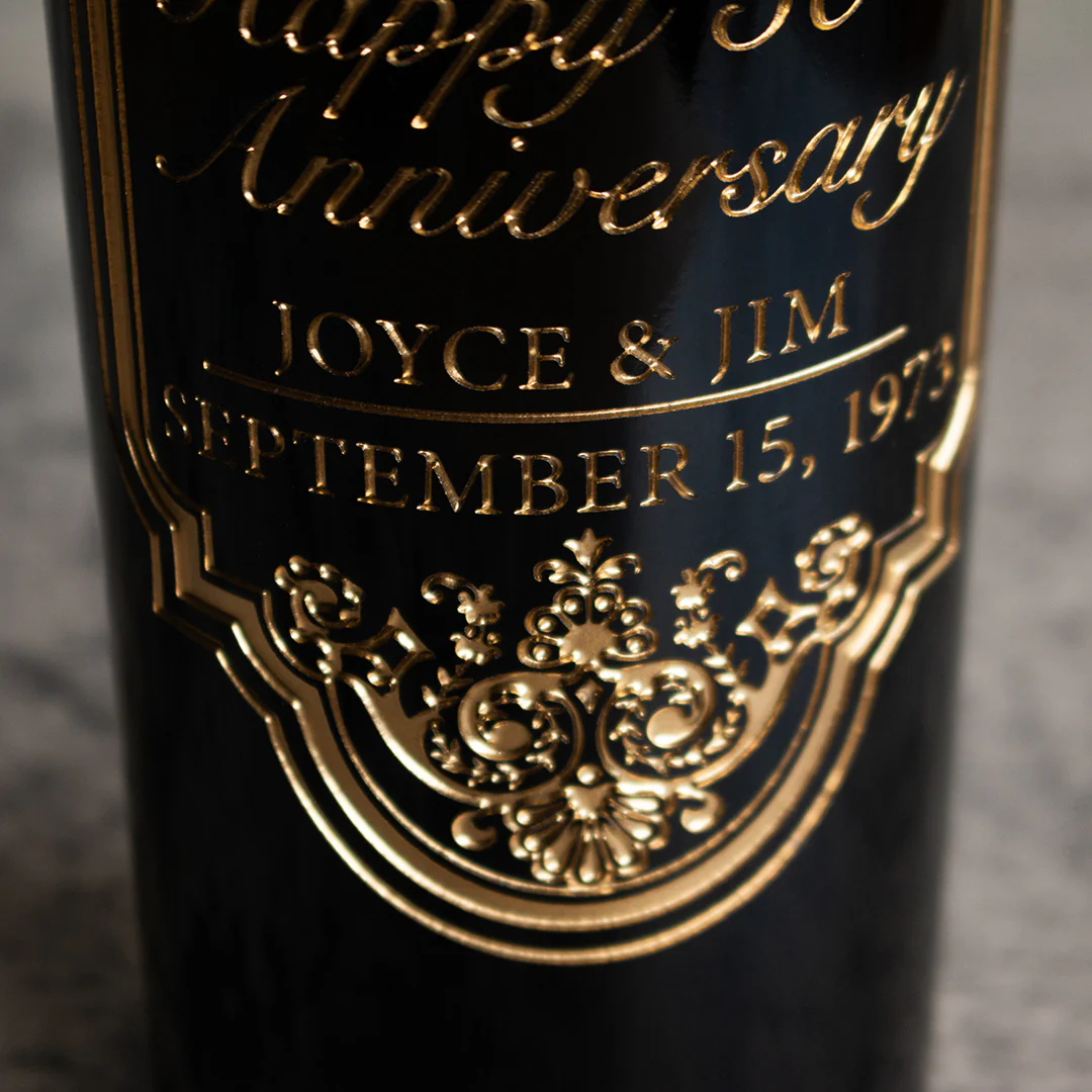Gold 50th Anniversary Classic Frame Custom Etched Wine Bottle - Image 6