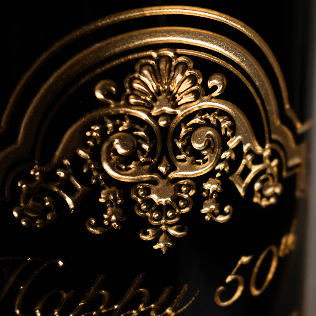 Gold 50th Anniversary Classic Frame Custom Etched Wine Bottle - Image 7