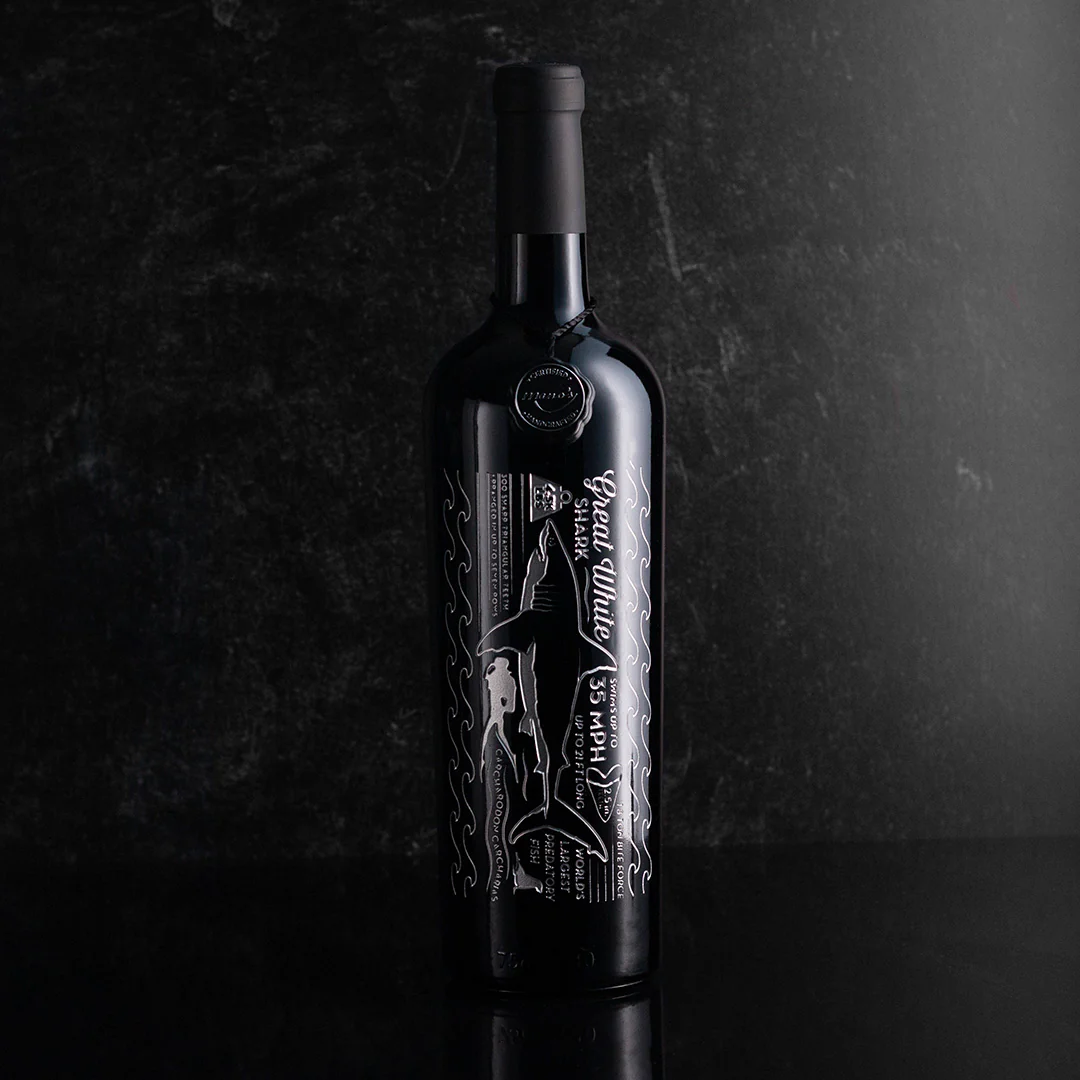 Great White Facts Etched Wine Bottle - Image 4