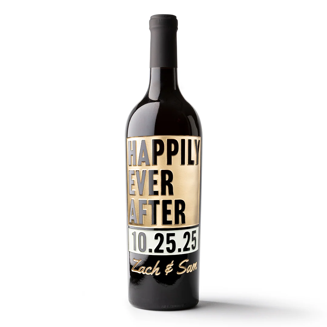 Happily Ever After Metallic Gold Custom Etched Wine