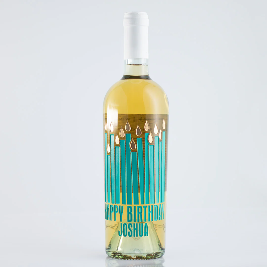 Happy Birthday Candles Chardonnay Custom Etched Wine - Image 3