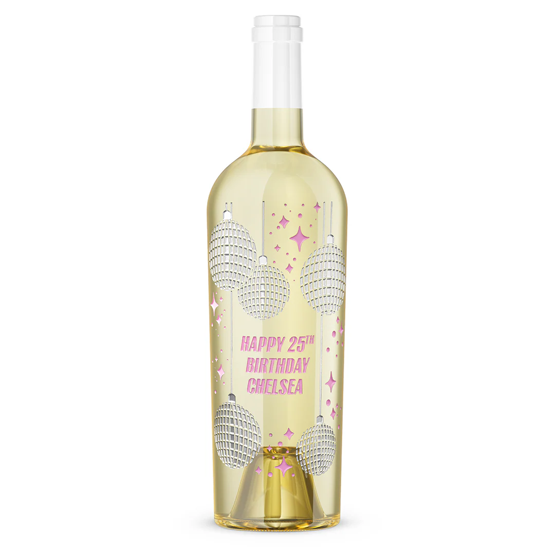 Happy Birthday Disco Chardonnay Custom Etched Wine