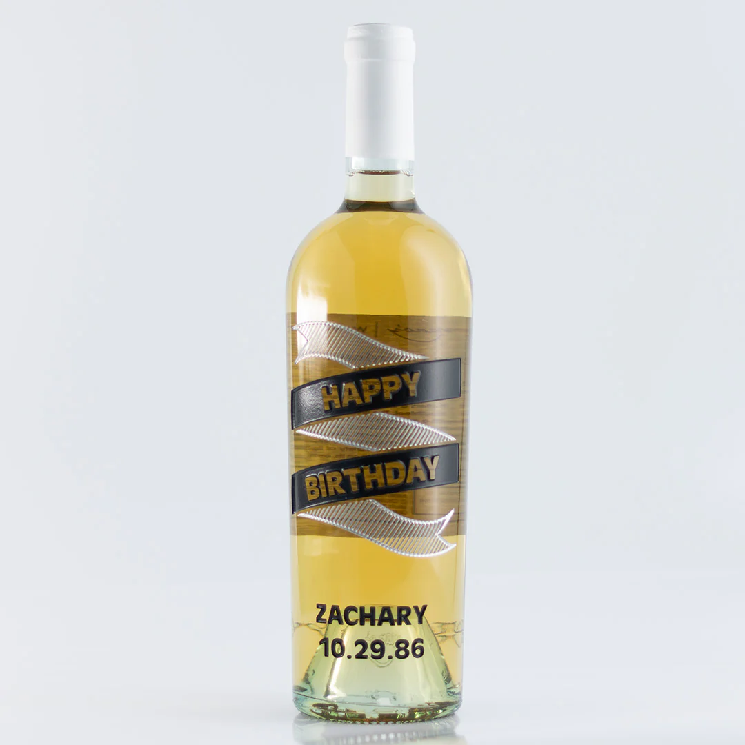 Happy Birthday Ribbon Chardonnay Custom Etched Wine - Image 3