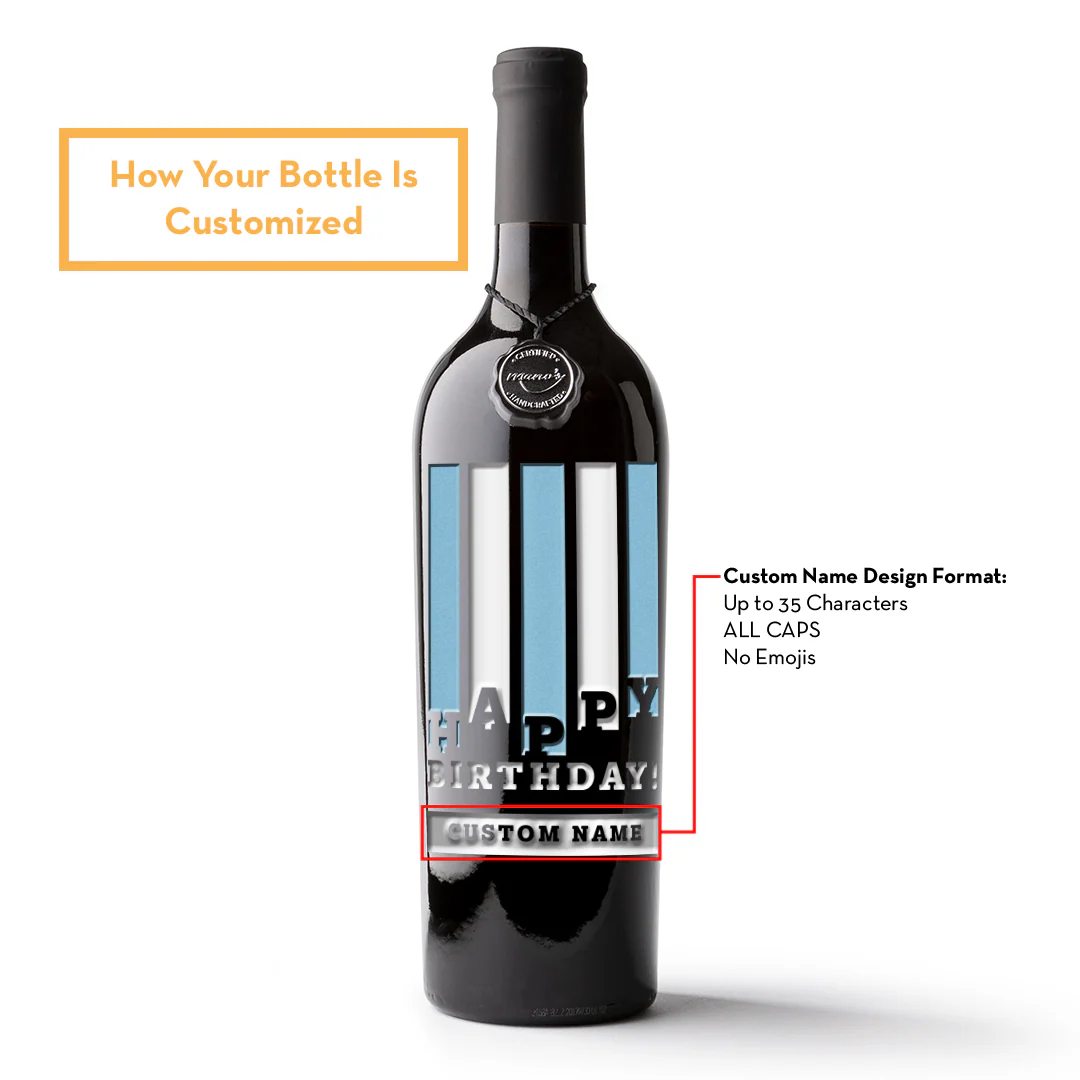 Happy Birthday Stripes Custom Etched Wine Bottle - Image 2
