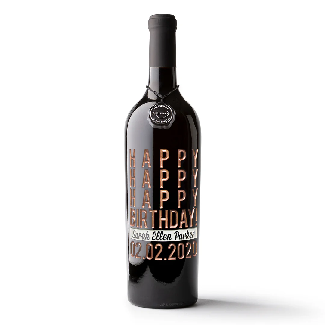 Happy Happy Birthday Custom Etched Wine Bottle - Image 10