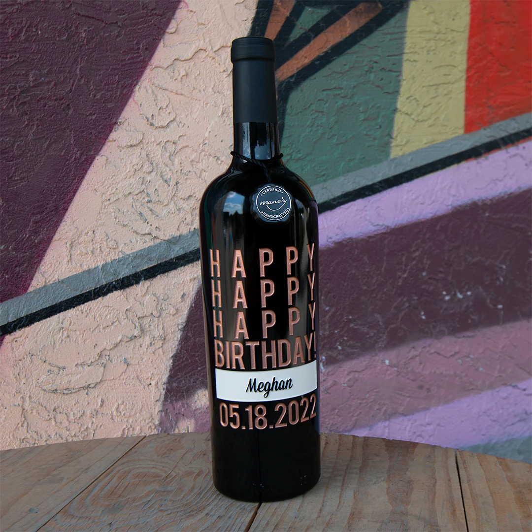 Happy Happy Birthday Custom Etched Wine Bottle - Image 6