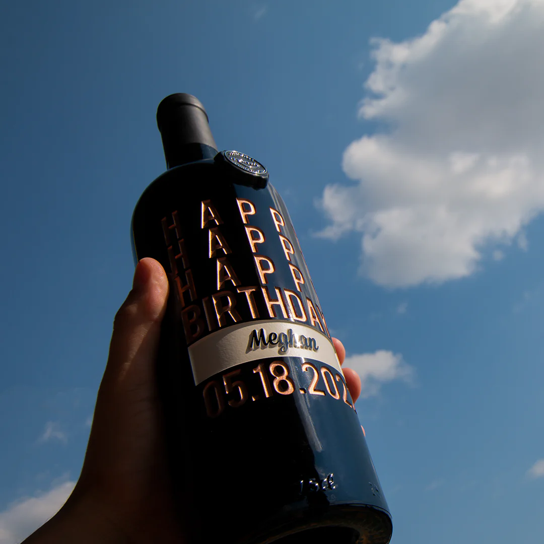 Happy Happy Birthday Custom Etched Wine Bottle - Image 9