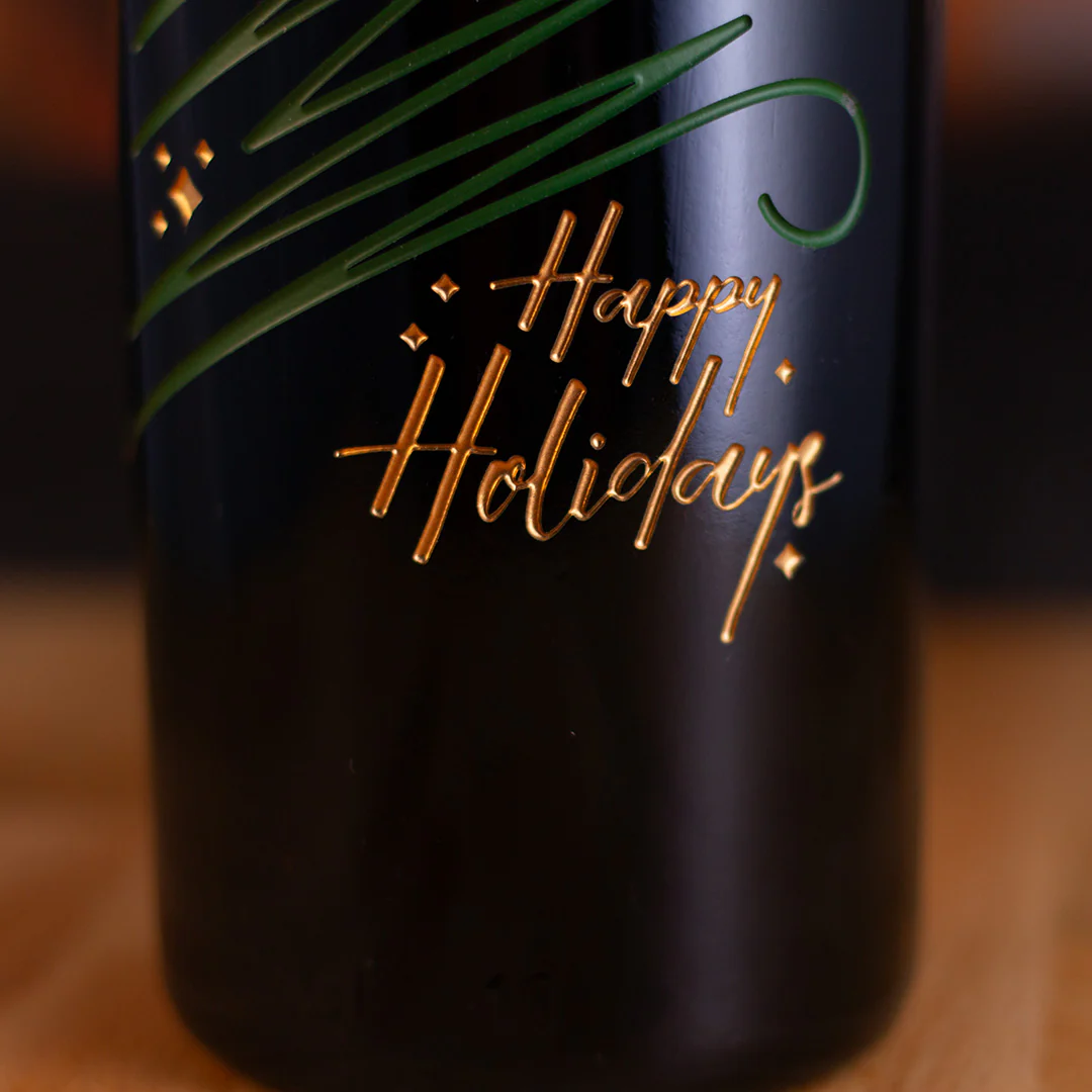 Happy Holidays Sparkle Tree Etched Wine Bottle - Image 3