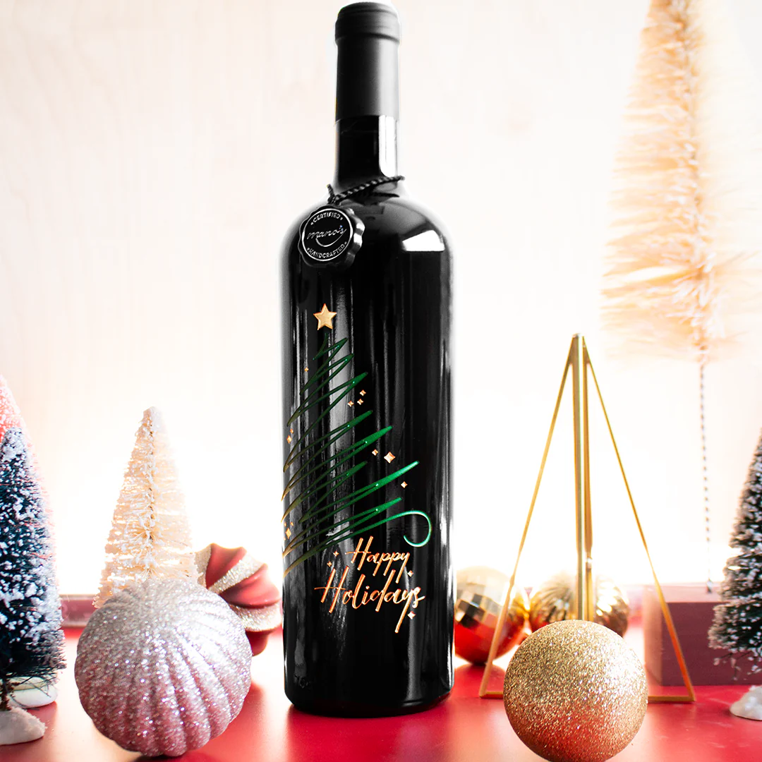 Happy Holidays Sparkle Tree Etched Wine Bottle - Image 4