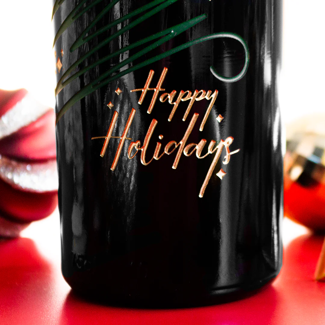 Happy Holidays Sparkle Tree Etched Wine Bottle - Image 5