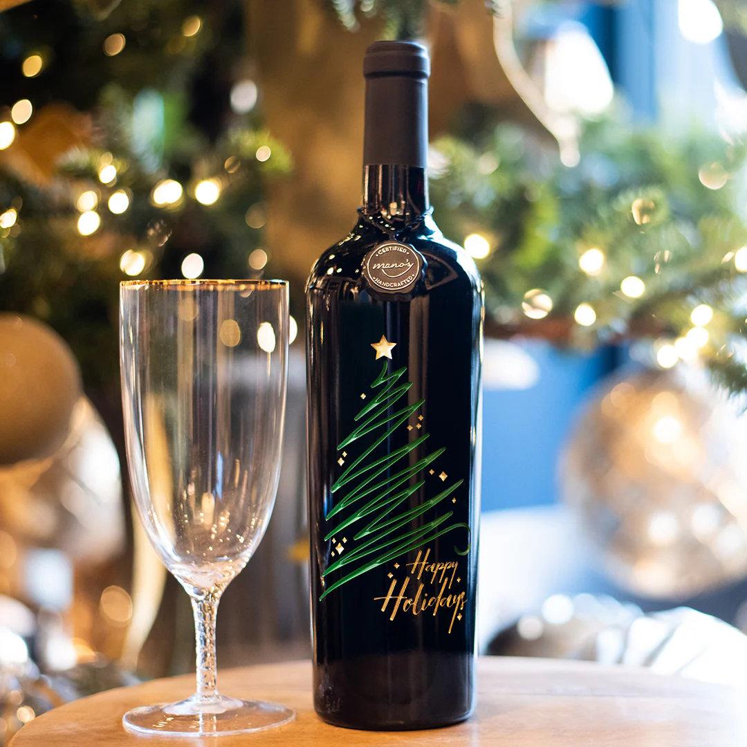 Happy Holidays Sparkle Tree Etched Wine Bottle - Image 8