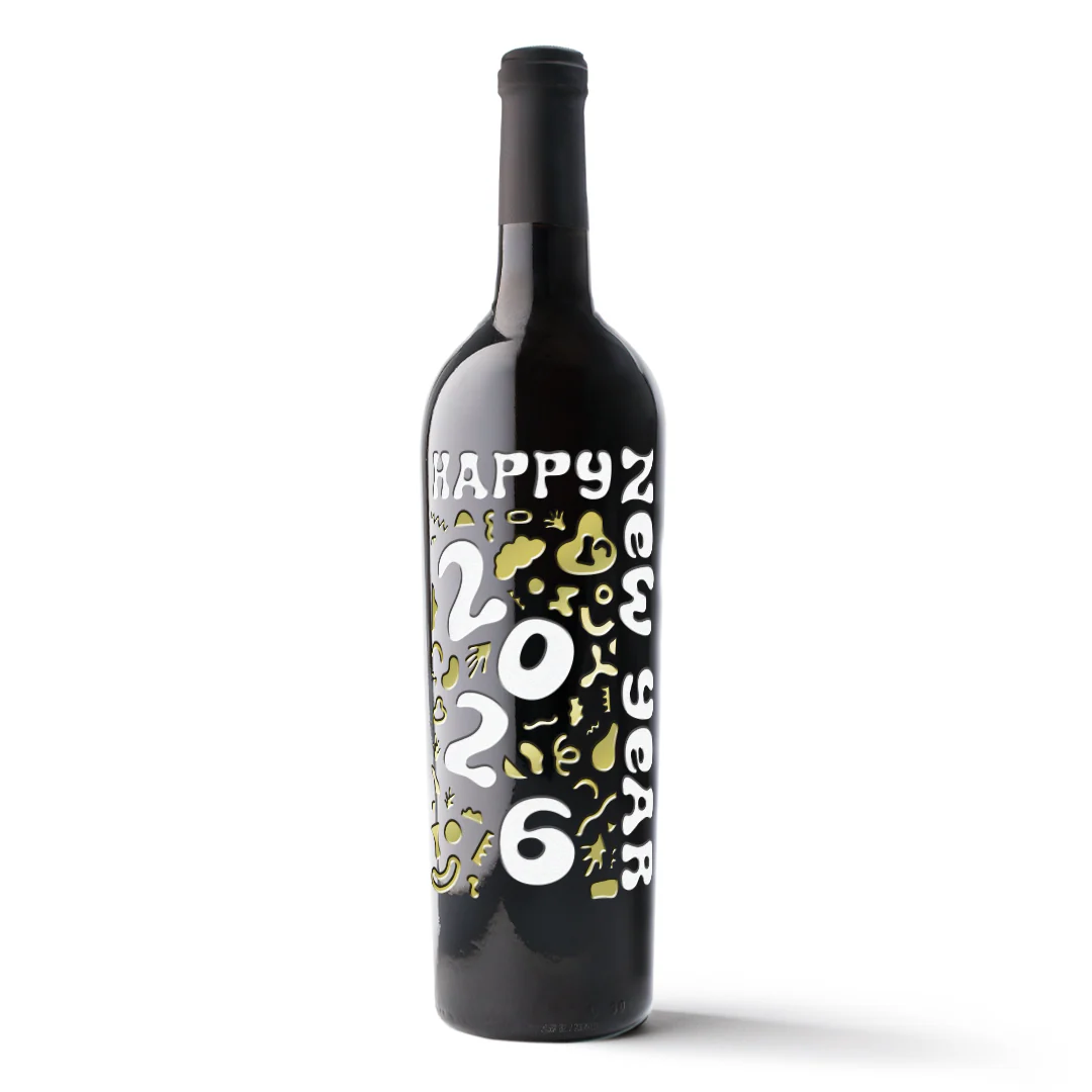 Happy New Year 2026 Etched Wine