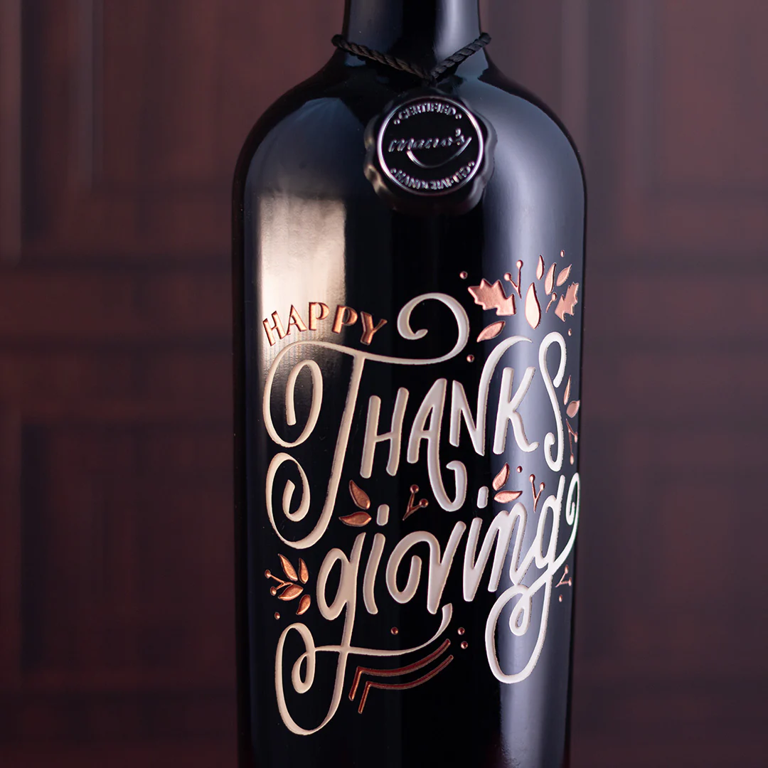 Happy Thanksgiving Etched Wine - Image 2