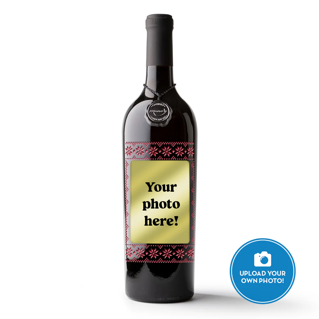Holiday Etched Sweater with Custom Photo Label Bottle